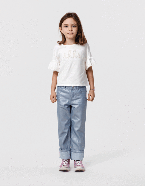 STRAIGHT blue iridescent coated maxi jeans for girl - IKKS