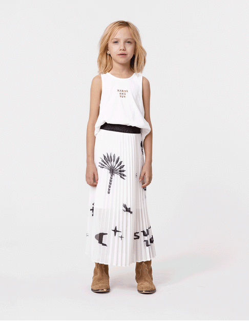 White pleated maxi print skirt for girls - IKKS