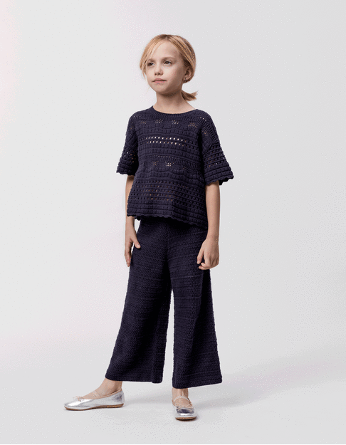 Fancy knitted navy pants relief girl - IKKS