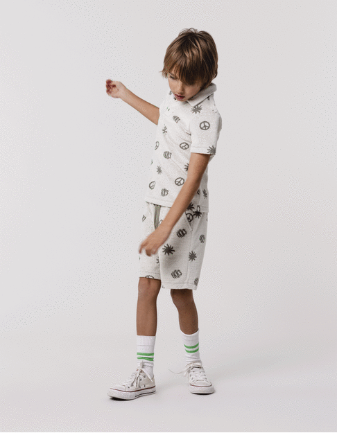 Khaki terry polo shirt with peace and love motifs for boy - IKKS