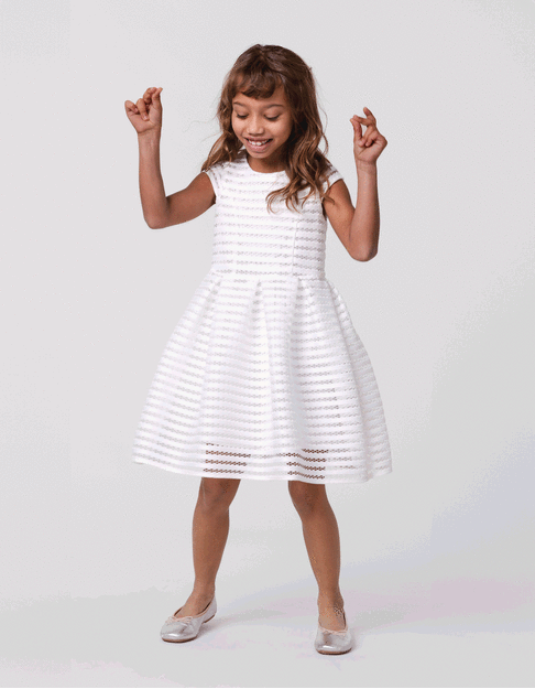 White skater dress with openwork lace stripes for girl - IKKS