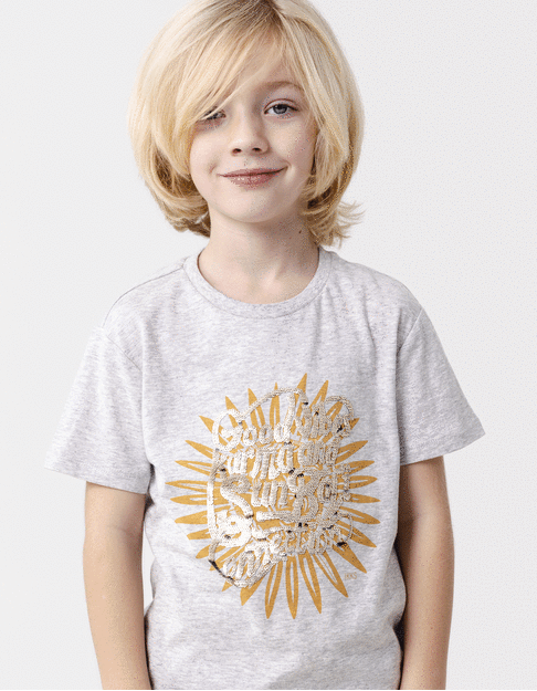 Boy's grey organic cotton print and sequin T-shirt - IKKS