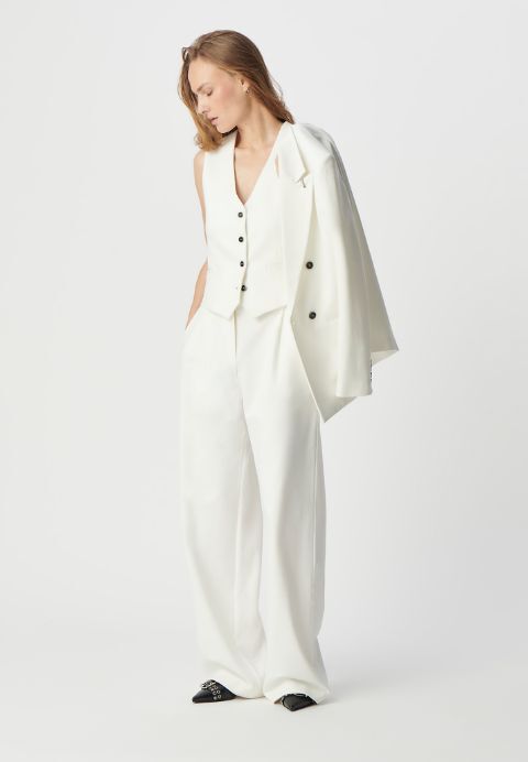Women’s white Milano knit wide-leg suit trousers
