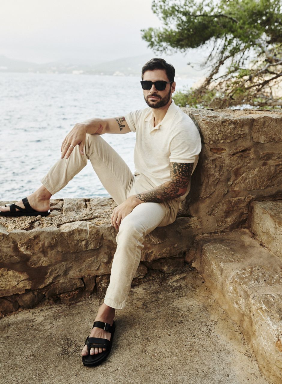Men’s chalk slub knit polo shirt