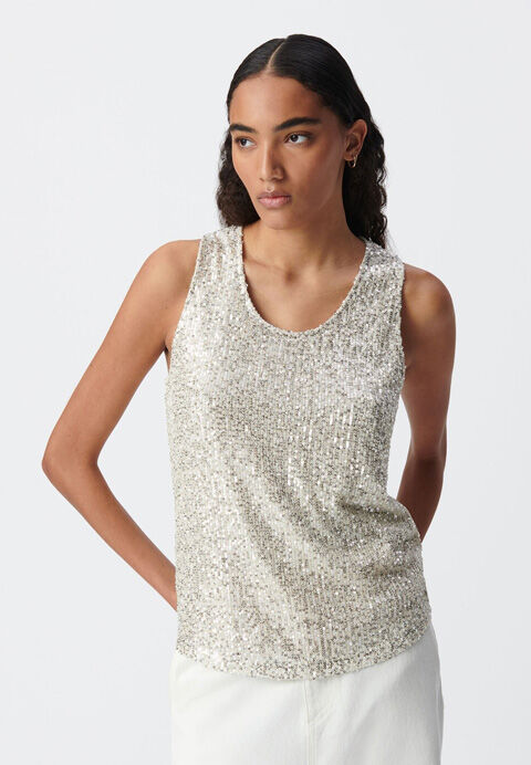 Sequin embroidered silver top Women