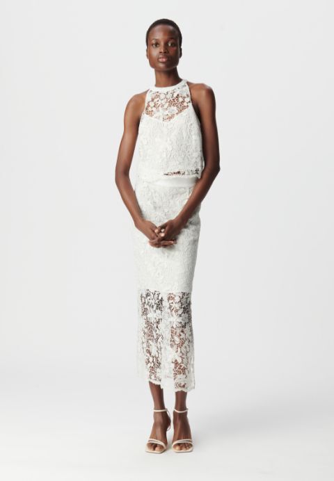 Women's all-lace white midi skirt