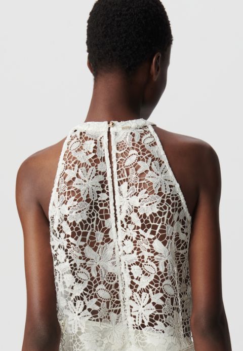 Sleeveless white lace top Women
