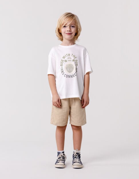 Beige organic cotton Bermuda shorts with stripes for boy - IKKS