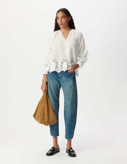 Loose-fitting white blouse with lace embroidery Women - IKKS