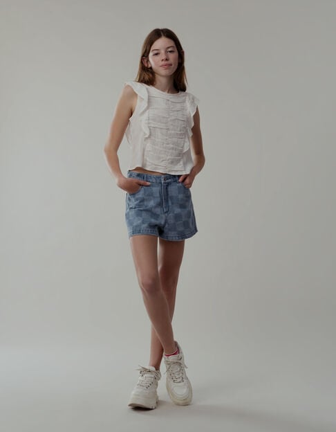 Off white blouse with ruffle effect for girl - IKKS