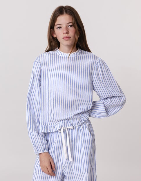 Blue stripes blouse with lace collar and basque for girl - IKKS