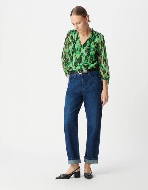 Women's recycled polyester abstract print green blouse - IKKS