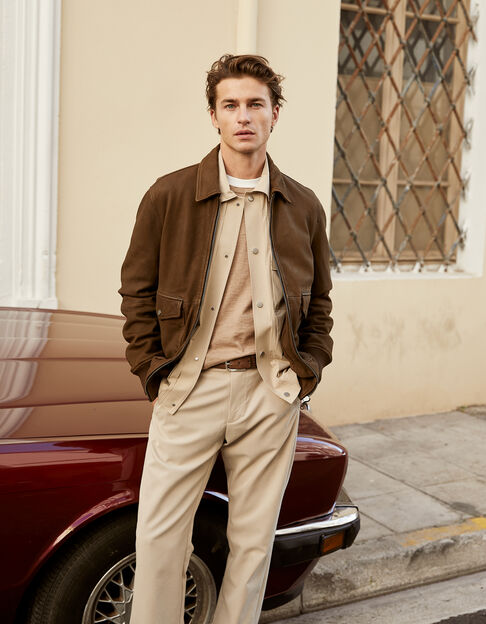 Men’s bronze leather aviator jacket - IKKS