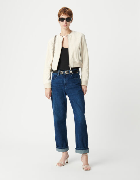 Women's beige suede short jacket - IKKS