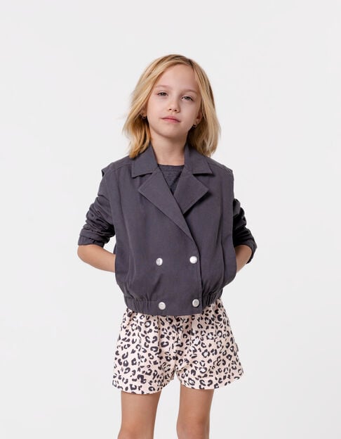 Grey maxi jacket with embroidered back for girl - IKKS