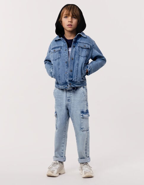 Blue denim jacket with removable hood for boy - IKKS