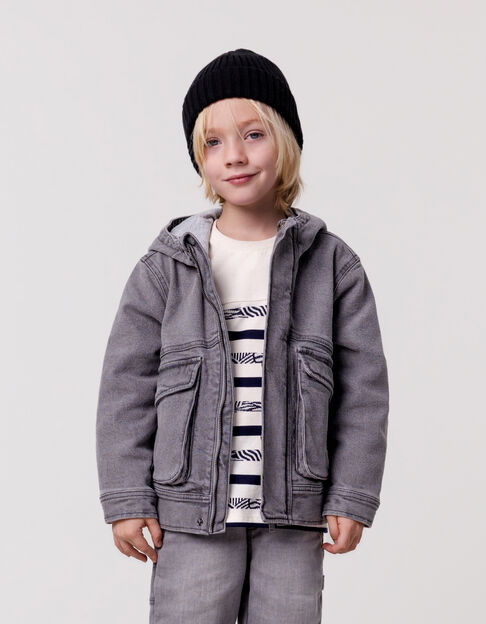 Grey denim hooded jacket for boys - IKKS