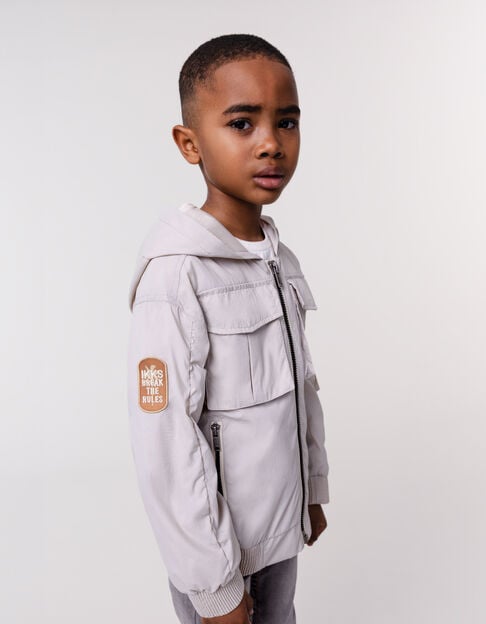 Grey nylon multi-pocket hooded jacket for boys - IKKS