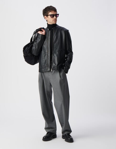 Men's black leather jacket - IKKS
