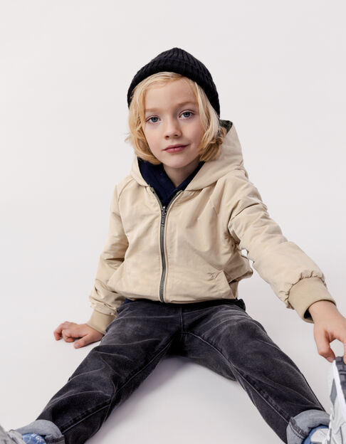 Reversible khaki and beige jacket for boy - IKKS