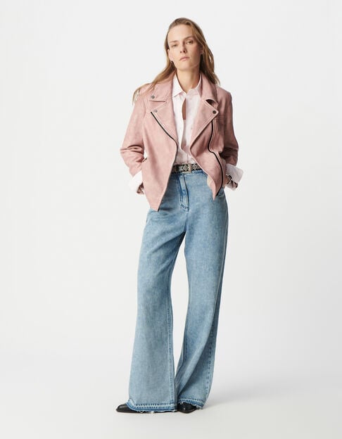 Women's washed pink leather biker jacket - IKKS