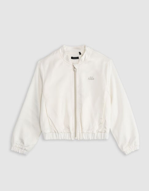 Ecru satin bomber with embroidered back for girl - IKKS