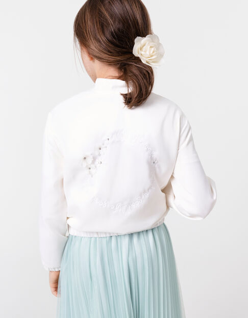Ecru satin bomber with embroidered back for girl - IKKS
