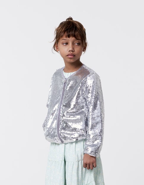 Silver sequin embroidered bomber for girl - IKKS