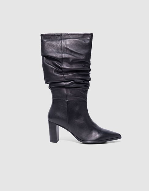 Women's black leather draped shaft heel boots - IKKS