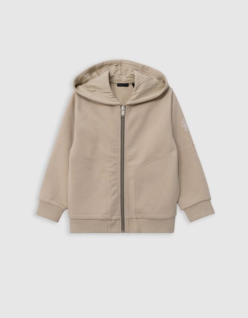 Beige two-tone zip hooded cardigan for boy - IKKS
