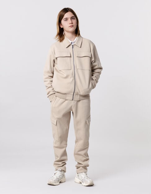 Beige cardigan with zipper, piqué fleece, for boy - IKKS