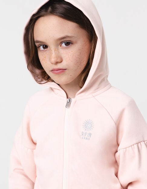 Pink zipped cardigan with embroidered hood for girl - IKKS