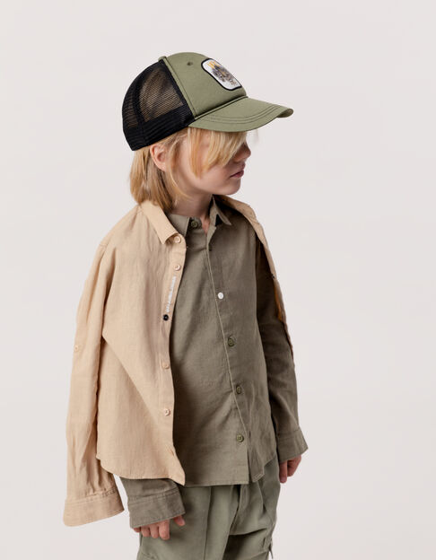 Khaki and black tiger badge cap for boy - IKKS
