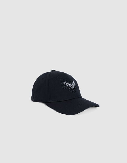Women's black cap with chevron embroidery - IKKS