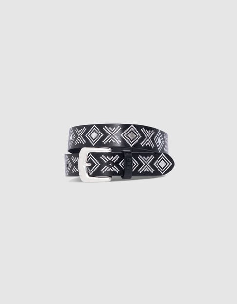 Women's black leather belt with micro stud decoration - IKKS