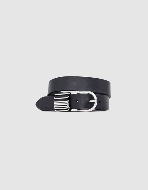 Black leather belt with metal rings Women - IKKS