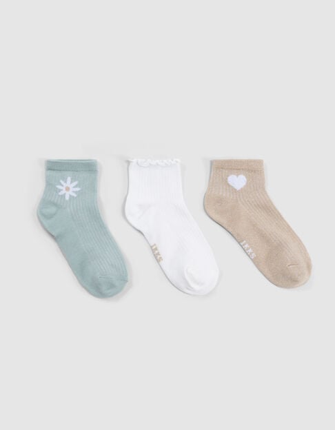 Ecru, water green, gold socks for girl - IKKS