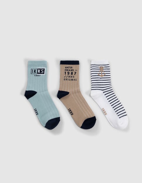 Boys' navy, beige and water green striped socks - IKKS