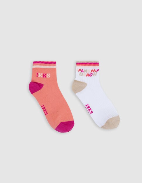 Pink, ecru, coral socks for girl - IKKS
