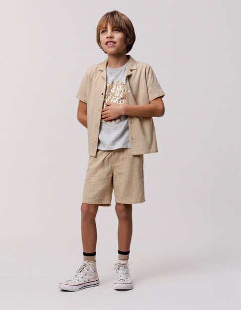 Beige organic cotton shirt with stripes for boy - IKKS
