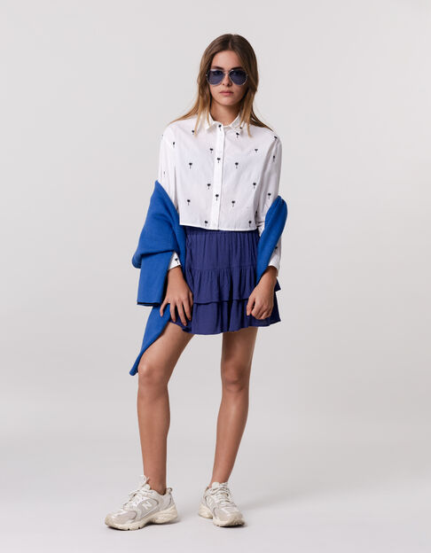 White cropped shirt with palm embroidery for girl - IKKS