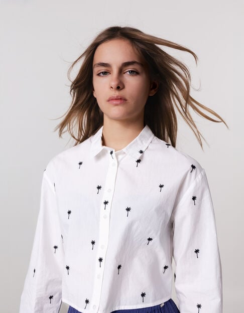 White cropped shirt with palm embroidery for girl - IKKS
