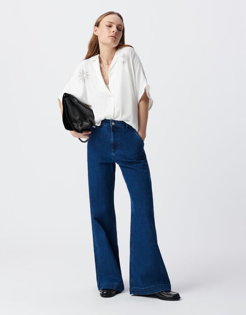 Women's crinkled white shirt with studded pattern - IKKS