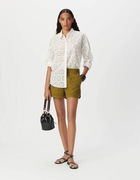 Women’s white eyelet embroidery long-sleeved shirt - IKKS