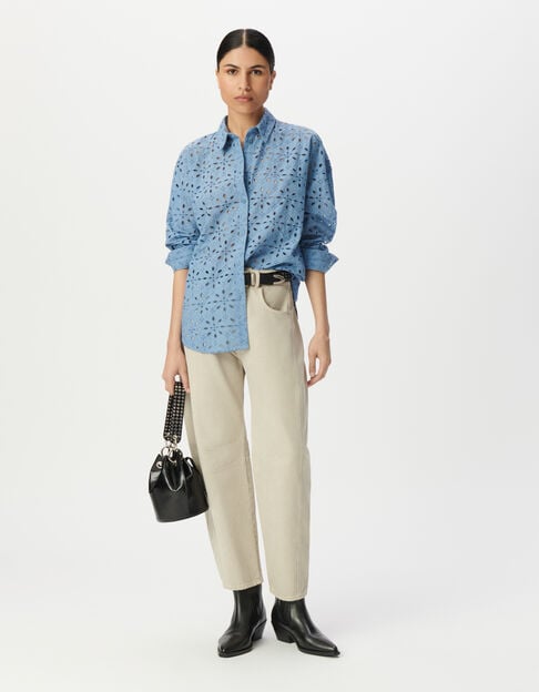 Women’s blue eyelet embroidery long-sleeved shirt - IKKS