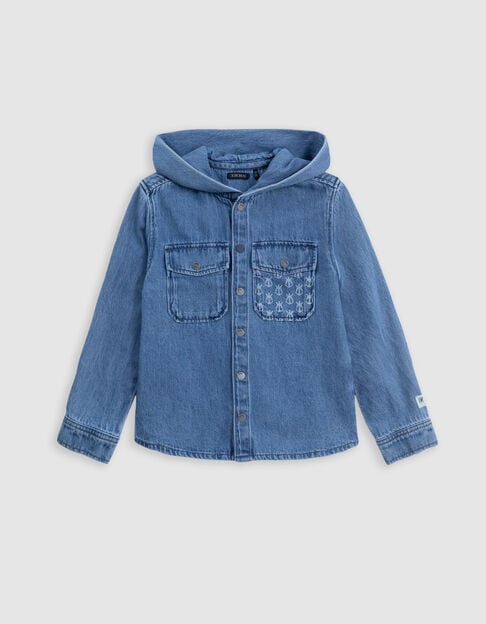 Waterless blue denim hooded shirt for boy - IKKS