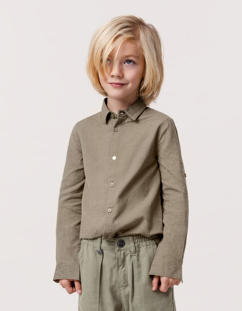 Boy's khaki cotton and linen mix shirt - IKKS