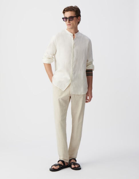 Men’s chalk linen REGULAR shirt with Mandarin collar - IKKS