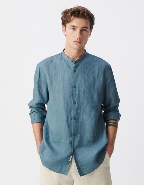 Men’s storm linen REGULAR shirt with Mandarin collar - IKKS