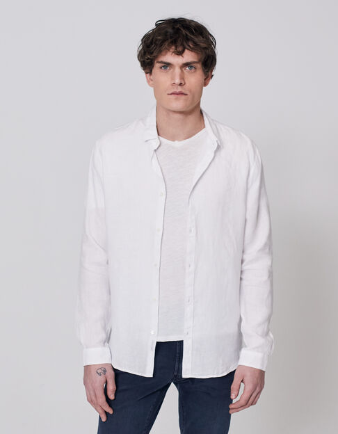 Men’s white pure linen SLIM shirt - IKKS